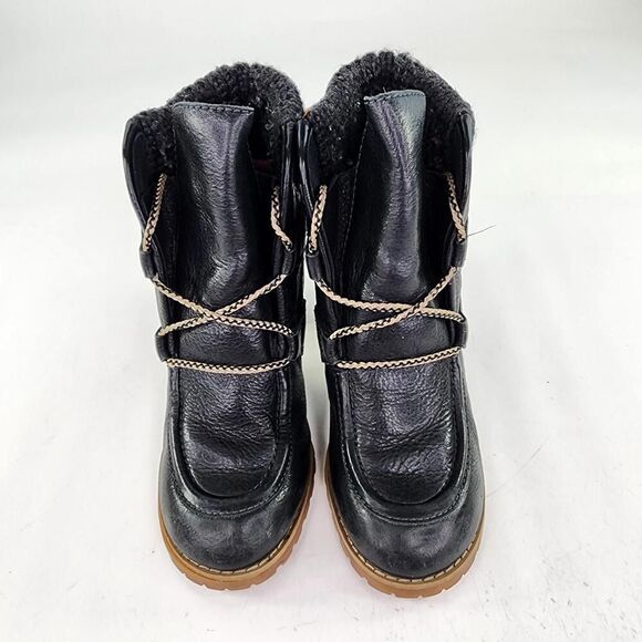 See by Chloe Knit Cuff Lace-Up Booties US 7.5 Black Leather Heel Booties Boot - Picture 3 of 13